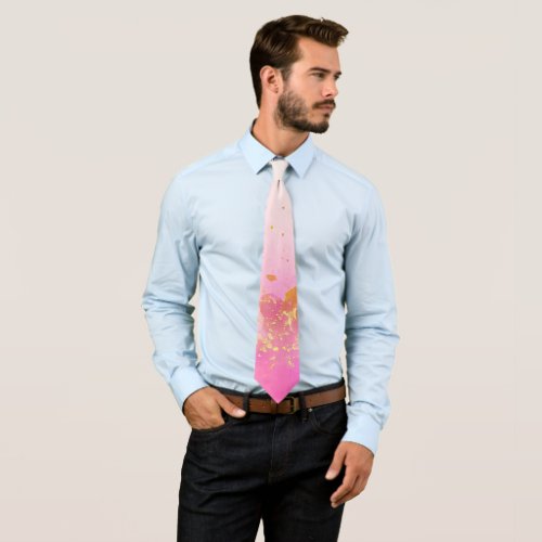 Modern Watercolor Pink Gold Abstract Neck Tie