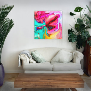 Modern Watercolor Pink Green Art Canvas Photo Tile