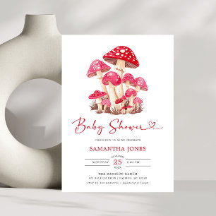 Modern Watercolor Pink Mushroom Baby Shower Invitation