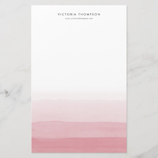 Modern Watercolor Pink Ombre Personalized Stationery (Front)