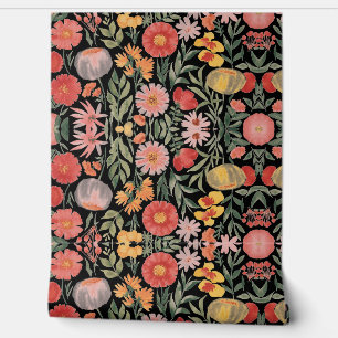 Modern watercolor pink orange flowers wallpaper