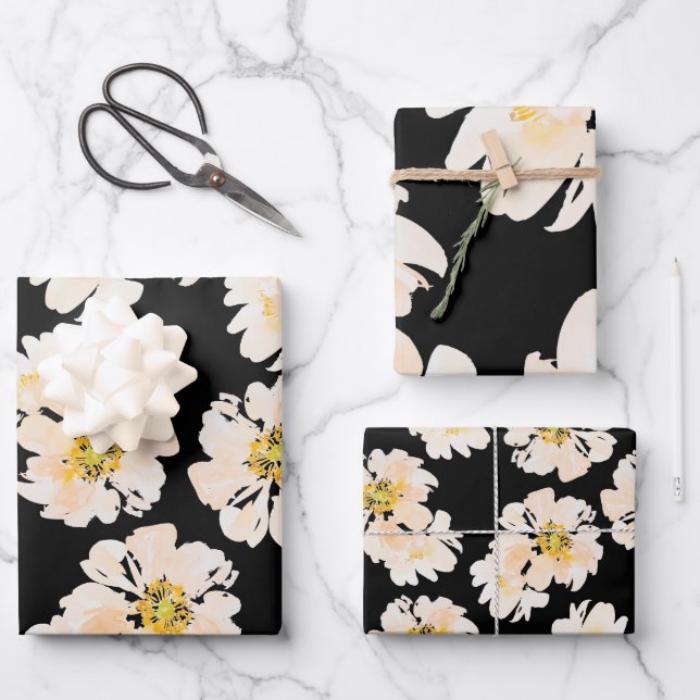 Modern Watercolor Pink Peony floral  Wrapping Paper Sheets (Front)