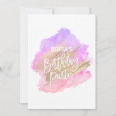 Modern Watercolor Pink Purple Gold Birthday Invitation (Back)