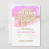 Modern Watercolor Pink Purple Gold Birthday Invitation (Front)