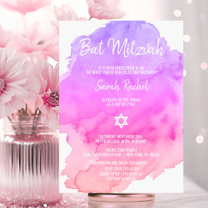 Modern Watercolor Pink Star BAT MITZVAH Invitation