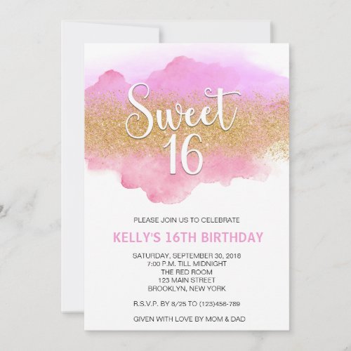 Modern Watercolor Pink Sweet 16 Sixteen