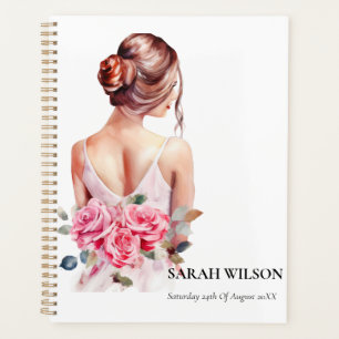 Modern Watercolor Pink Wedding Gown Bridal Shower  Planner