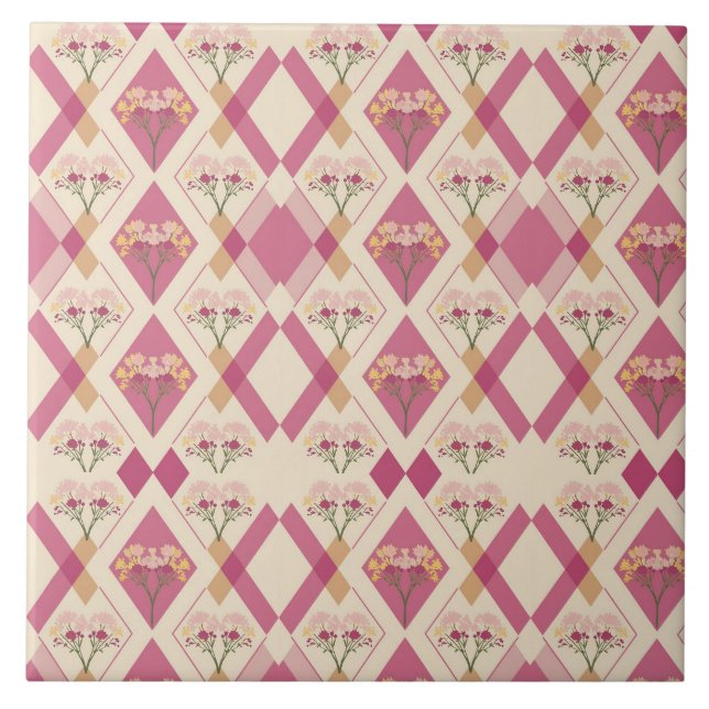 Modern watercolor  pink yellow florals4 ceramic tile (Front)
