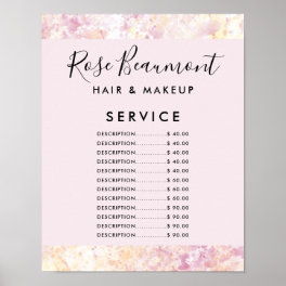 Modern Watercolor Pink Yellow Price List Poster