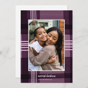 Modern Watercolor Plaid Plum Christmas Photo Holiday Card