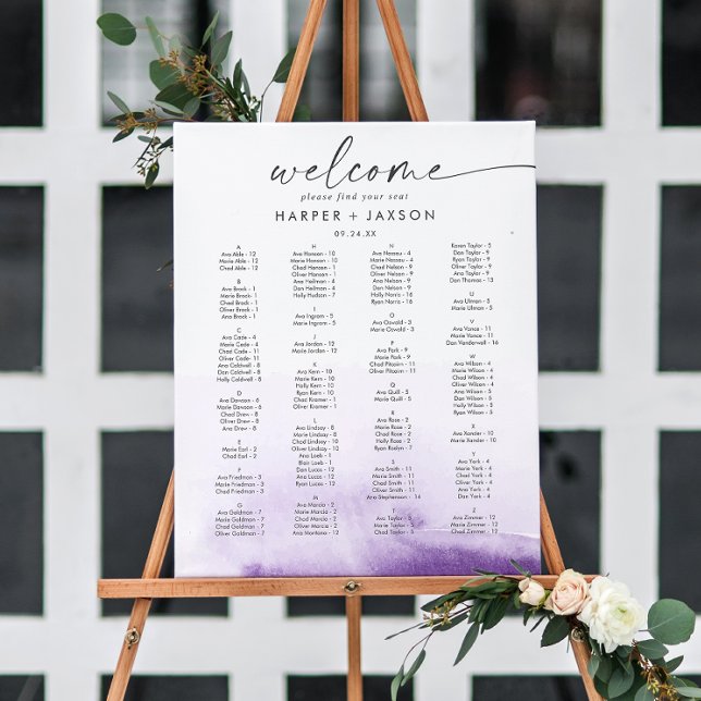 Modern Watercolor Plum Alphabetical Seating Chart Foam Board (Creator Uploaded)