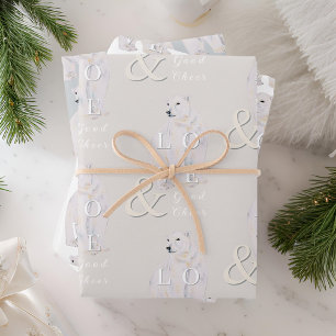 Modern Watercolor Polar Bear Christmas Typography Wrapping Paper Sheets