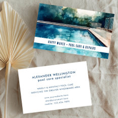 Modern Watercolor Pool Care Swim Instructor Business Card at Zazzle