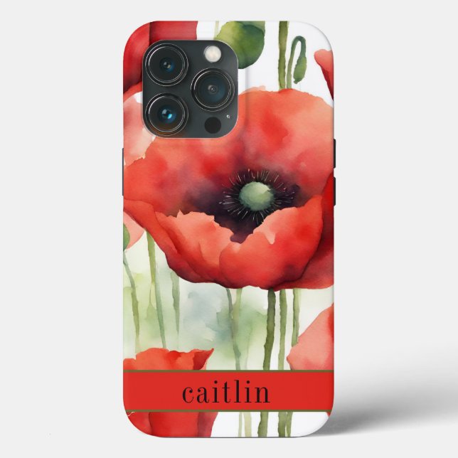 Modern Watercolor Poppies Monogram Case-Mate iPhone Case (Back)