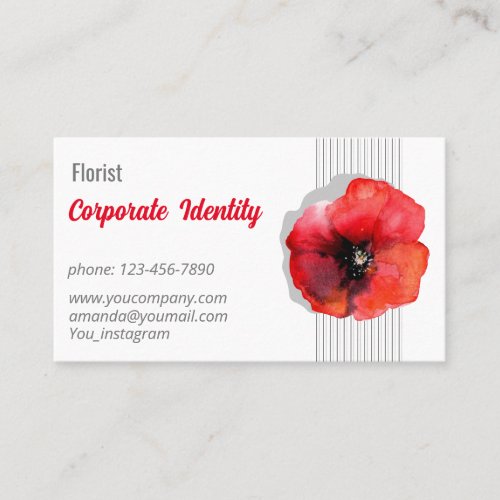 Modern Watercolor poppy flor Business Card