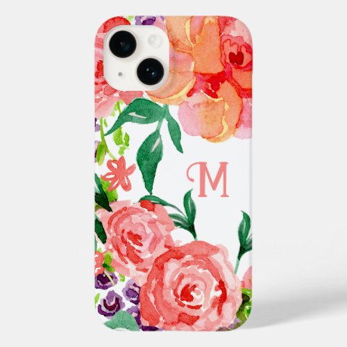 Modern Watercolor Pretty Floral Pink Lavender Rose Case_Mate iPhone 14 Case