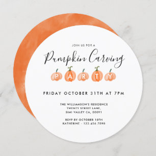 Modern Watercolor Pumpkin Carving Halloween Party Invitation