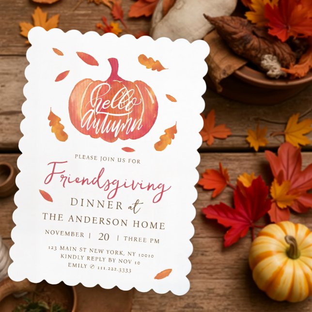 Modern Watercolor Pumpkin Friendsgiving Dinner Invitation (Creator Uploaded)