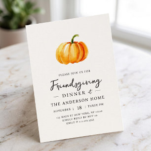 Modern Watercolor Pumpkin Friendsgiving Dinner Invitation