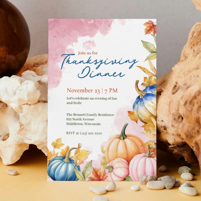 Modern Watercolor Pumpkin Friendsgiving Invitation (Creator Uploaded)