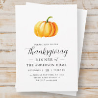 Modern Watercolor Pumpkin Thanksgiving Dinner
