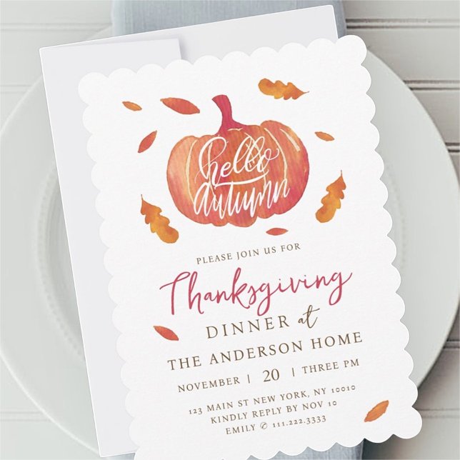Modern Watercolor Pumpkin Thanksgiving Dinner Invitation (Creator Uploaded)