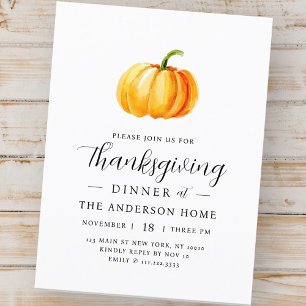 Modern Watercolor Pumpkin Thanksgiving Dinner Postcard