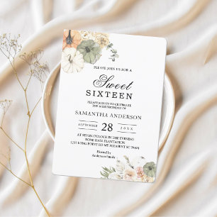 Modern Watercolor Pumpkins & Flowers Invitation