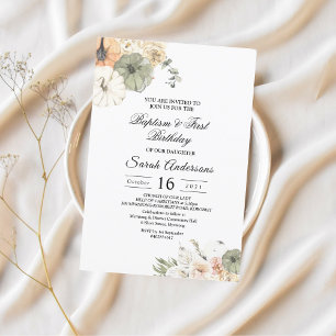 Modern Watercolor Pumpkins & Flowers Invitation