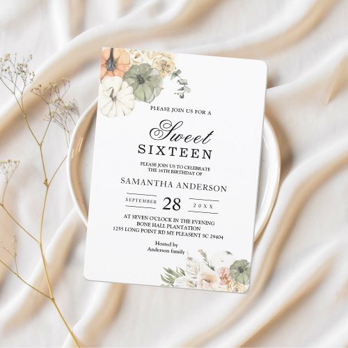 Modern Watercolor Pumpkins  Flowers  Invitation