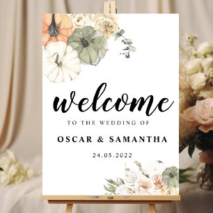 Modern Watercolor Pumpkins & Flowers Poster