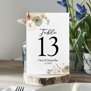 Modern Watercolor Pumpkins & Flowers  Table Number