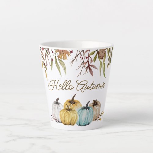 Modern Watercolor Pumpkins Hello  Autumn Latte Mug