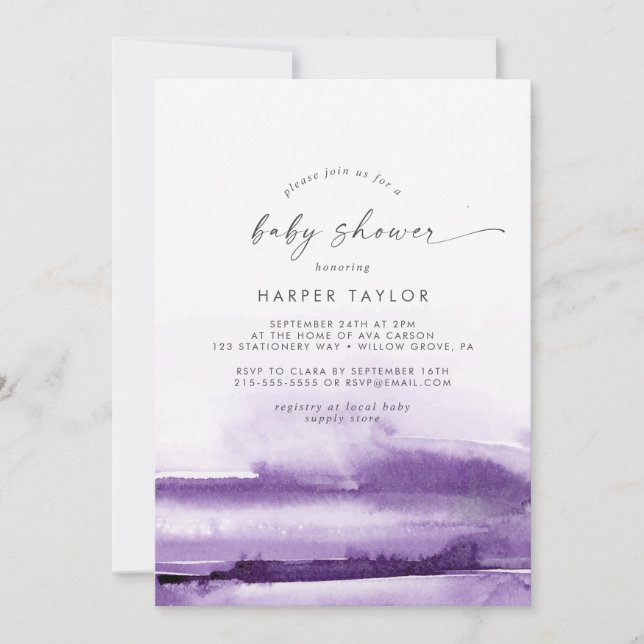 Modern Watercolor | Purple Baby Shower Invitation (Front)