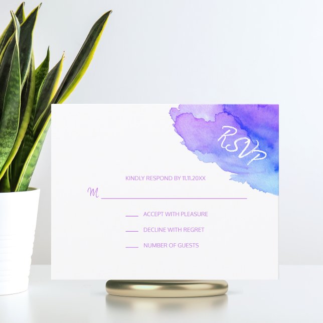 Modern Watercolor Purple Blue RSVP Insert Cards (Creator Uploaded)