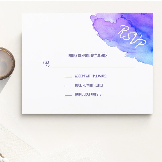 Modern Watercolor Purple Blue RSVP Insert Cards (Creator Uploaded)