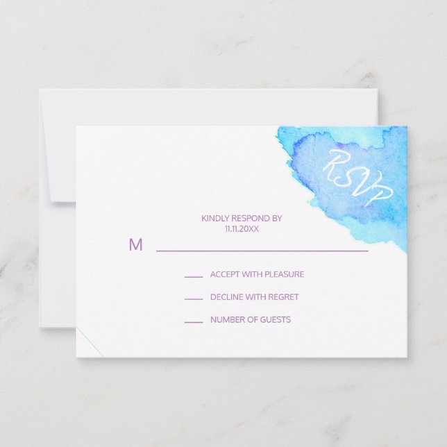 Modern Watercolor Purple Blue RSVP Insert Cards #T (Front)