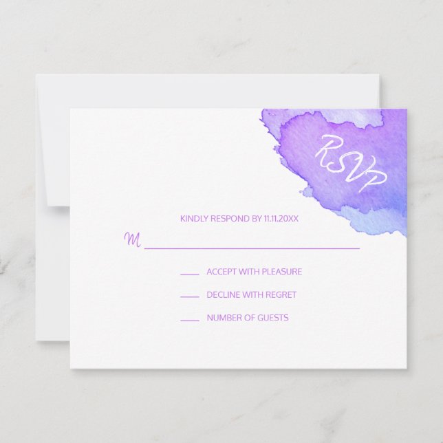 Modern Watercolor Purple Blue RSVP Insert #LC (Front)