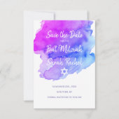Modern Watercolor Purple Blue Star BAT MITZVAH Save The Date (Front)