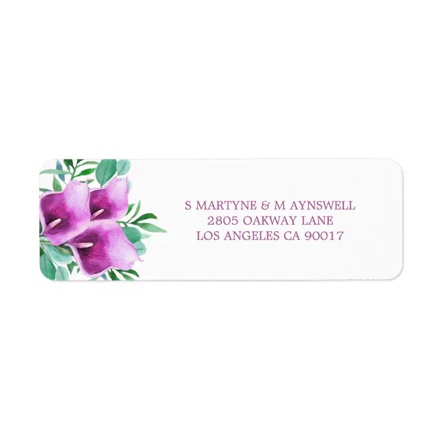 Modern Watercolor Purple Calla Lily Wedding Label | Zazzle
