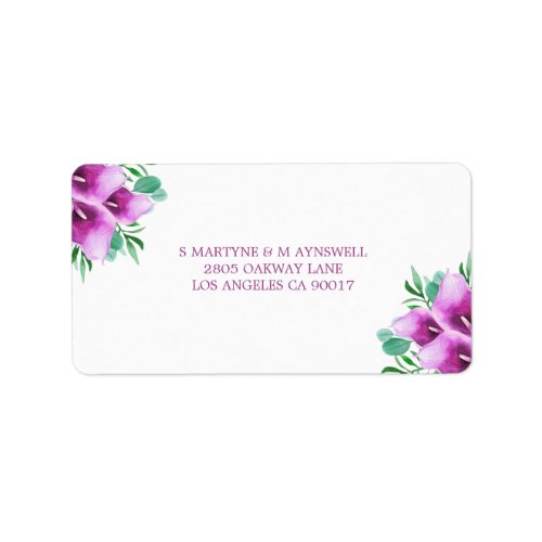 Modern Watercolor Purple Calla Lily Wedding RSVP Label