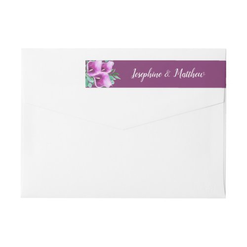 Modern Watercolor Purple Calla Lily Wedding Wrap Around Label