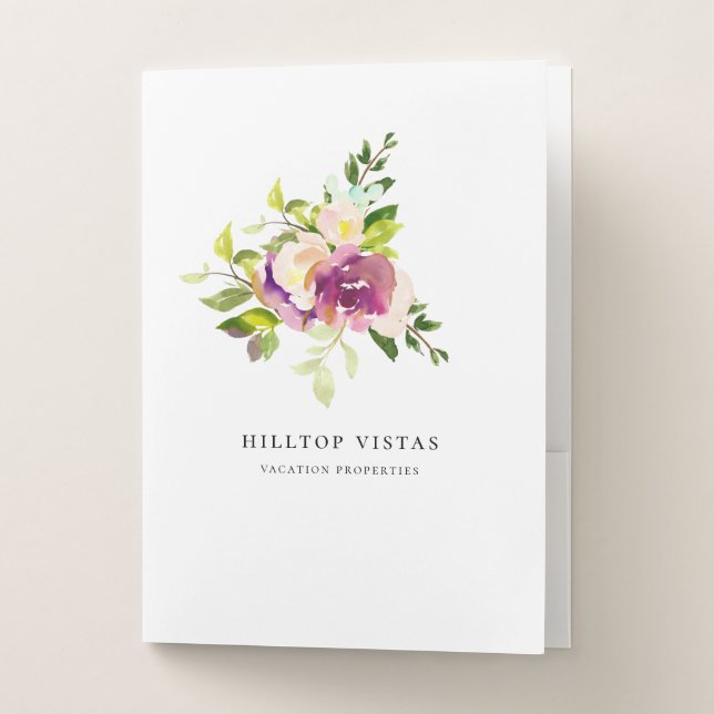 Modern Watercolor Purple Floral Pocket Folder (Front)