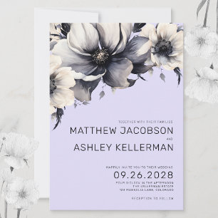 Modern Watercolor Purple Floral Wedding Invitation
