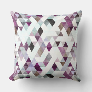 Modern Watercolor Purple Gray Triangle Pattern Throw Pillow