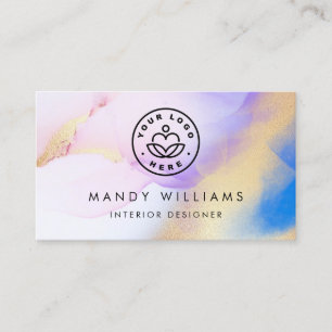 Modern Watercolor Purple Ink Gold Abstract Marble Business Card