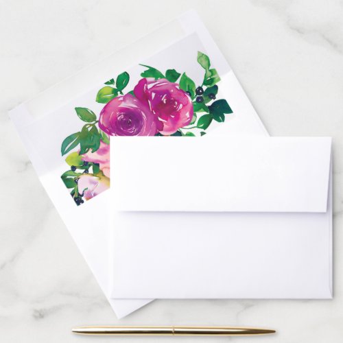 Modern Watercolor Purple Magenta Floral Wedding Envelope Liner