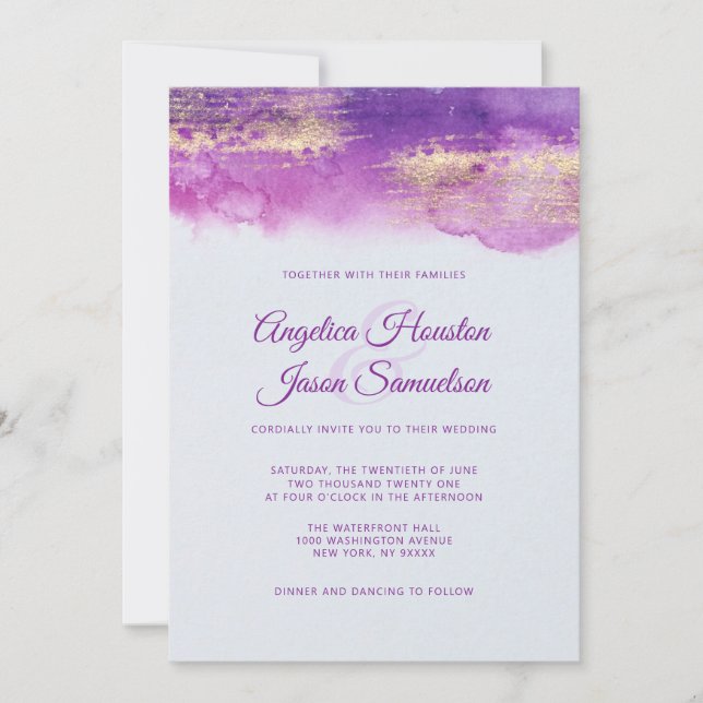 Modern Watercolor Purple Mauve Lilac Wedding Invitation (Front)