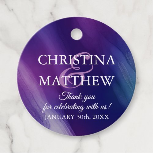 Modern Watercolor Purple Navy Blue Wedding Favor Tags