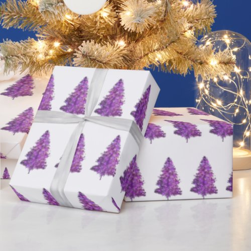 Modern Watercolor Purple Pine Tree Christmas Wrapping Paper